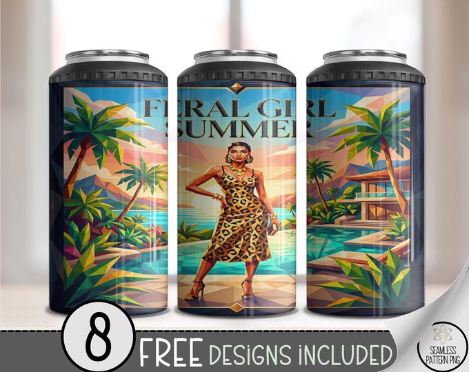Feral Girl Summer 4-in-1 Can Cooler Wrap, Fashion Sublimation Design, Summer 16 oz 4-in-1 File, Digital Download, B10242
