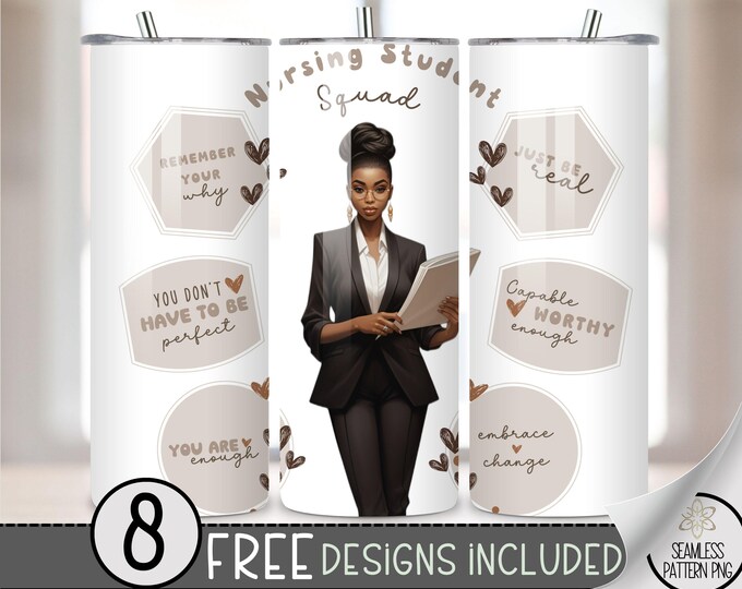 Black Woman Affirmations 20 oz Straight Tumbler Wrap PNG, Inspirational Black Woman Quote Design,  Nurse Squad African American Affirmations