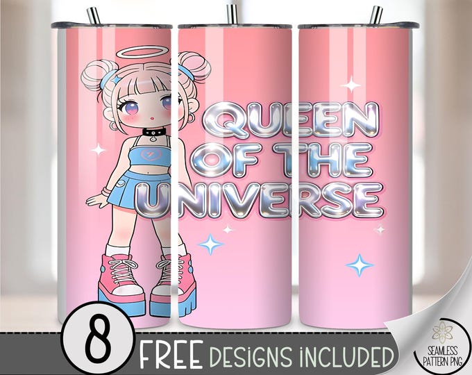 Chibi Girl 20 oz Tumbler Wrap, Pastel Sublimation Design for Straight Tumblers, 90's PNG Files, B10228