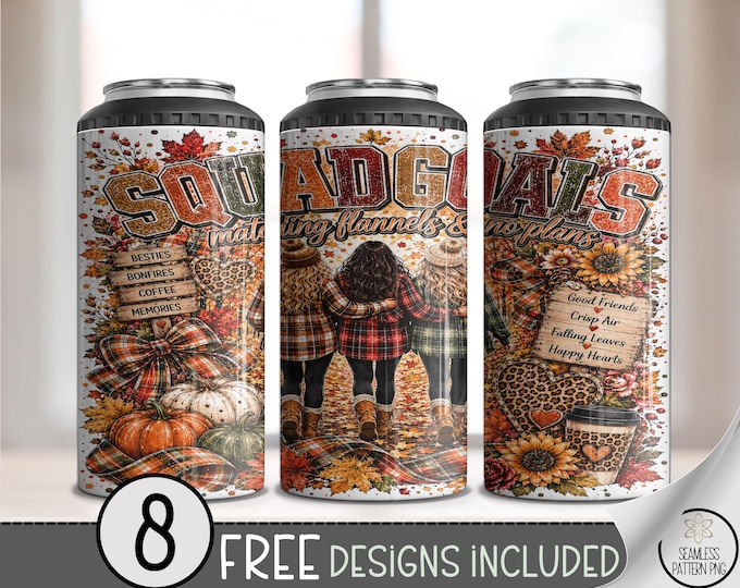 Autumn 4-in-1 Can Cooler Wrap, Squad Goals Sublimation Design, Cozy Fall 16 oz 4-in-1 File, Digital Download, B10275