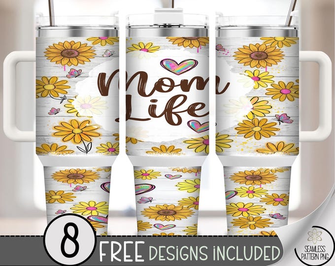Mother's Day PNG, Mom Life 40 Oz Tumbler Wrap, Floral Sublimation Design, Digital Download, B959