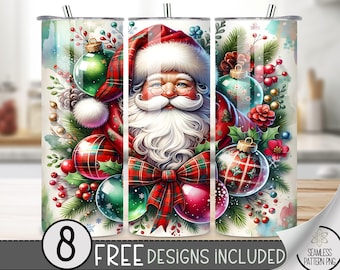 Christmas Tumbler Wrap 20Oz, Xmas High Resolution 300 Dpi PNG, Holiday Instant Download Santa Seamless Sublimation Design, Xmas Ornament