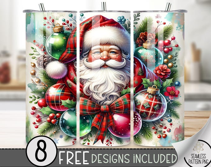 Christmas Tumbler Wrap 20Oz, Xmas High Resolution 300 Dpi PNG, Holiday Instant Download Santa Seamless Sublimation Design, Xmas Ornament