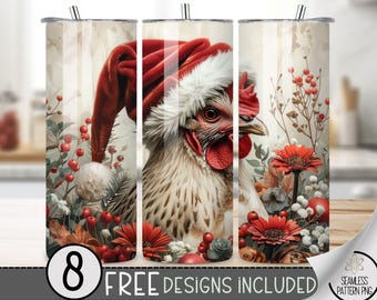 Christmas Chicken Tumbler Wrap, Winter Sublimation Design, Xmas 20 Oz Skinny, Cute Christmas Tumbler Wrap PNG, Rooster Christmas PNG Tumbler