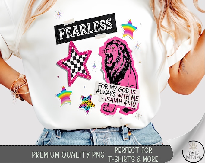 Fearless Lion PNG, Christian T-Shirt Sublimation Design, Inspiring Religious Graphic, Retro Neon 90s Fashion, B867