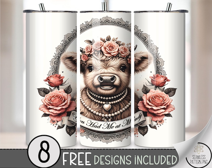 Victorian Cow 20 oz Tumbler Wrap, Digital Download For Girly Farmhouse & Cow Lover Design, B700