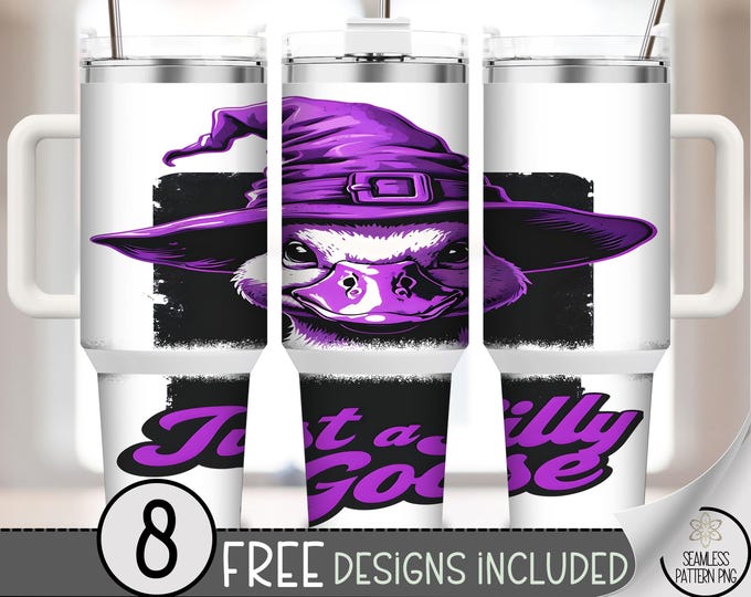 Halloween Witch Goose 40oz Tumbler Wrap, Fun Silly Goose Design, Purple Witch Hat File, 40 oz Beverage Wrap, Printable Halloween Wraps A427