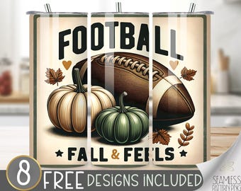 Fall Football Tumbler Wrap, Game Day Tumbler Design, In the Feels Sublimation Design, Fall Vibes Tumbler PNG, Autumn Sublimation File