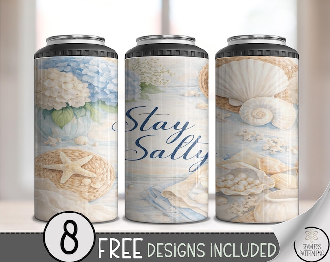 Beach Stay Salty 4-in-1 Can Cooler Wrap, Nautical Sublimation Design, Coastal 16 oz 4-in-1 File, B10225