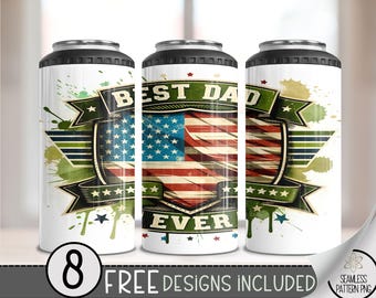 Best Dad Ever 4 in 1 Can Cooler Wrap, Camo Dad 4in1 Tumbler PNG, Father's Day 16 Oz Can Cooler Sublimation Design, Super Dad Hard Can PNG