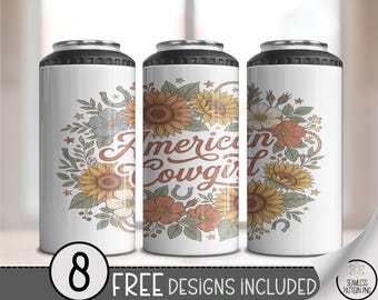 Retro Cowgirl Western 4in1 Can Cooler Wrap, Vintage Country Girl Sublimation Design, Boho 16 oz 4-in-1 File, B10057
