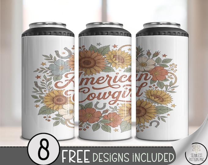 Retro Cowgirl Western 4in1 Can Cooler Wrap, Vintage Country Girl Sublimation Design, Boho 16 oz 4-in-1 File, B10057