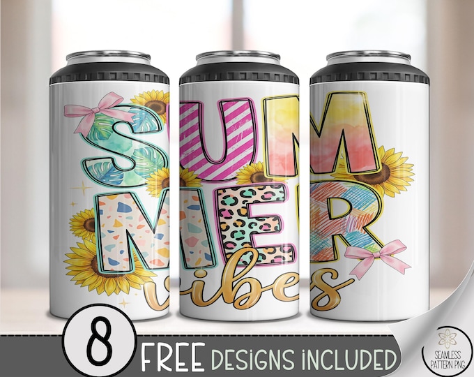 Summer Vibes 16oz Can Cooler Wrap, Sunflower Leopard Print 4 in 1 Sublimation Design (Digital Download) B10178