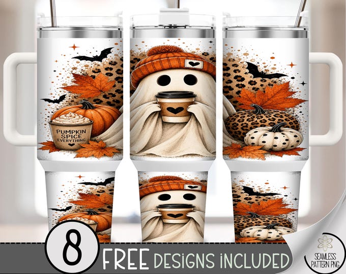 Halloween Ghost 40oz Tumbler Wrap, Pumpkin Spice Sublimation Design, Digital Download, B10519