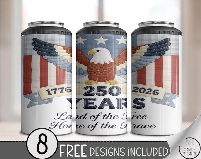 Patriotic Bald Eagle 4in1 Can Cooler Wrap, Vintage Americana Sublimation Design, 16 oz 4-in-1 File, Digital Download, B10152