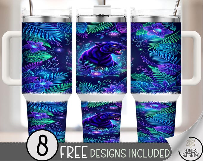 Wild Panther 40 oz Tumbler Wrap, Tropical Jungle Sublimation Design, Digital Download, B10476