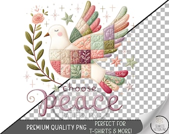 Dove Patchwork Sublimation Design, Choose Peace UV DTF Graphic, Faux Quilted Bird Clip Art, A660