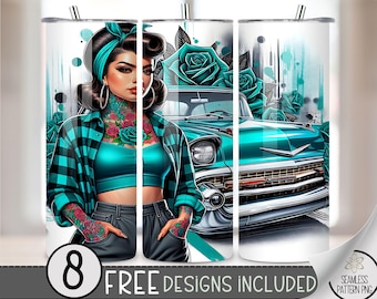 Chicana Tumbler Wrap, 20 oz Skinny Sublimation PNG, Straight Tumbler Wrap 20 oz PNG, Chola Tumbler Design, Mexican Latina Tumbler A41