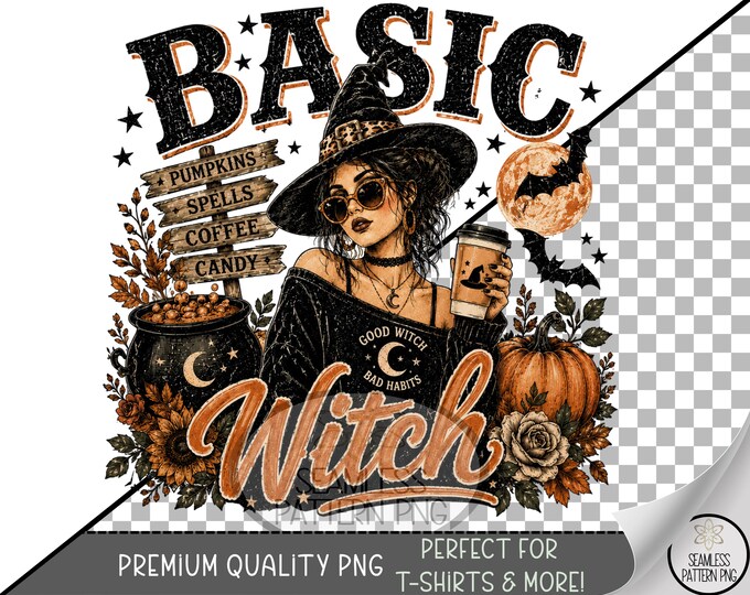 Halloween Sublimation Design, Witch UV DTF Graphic, Sassy Coffee Clip Art, Digital Download, B10340