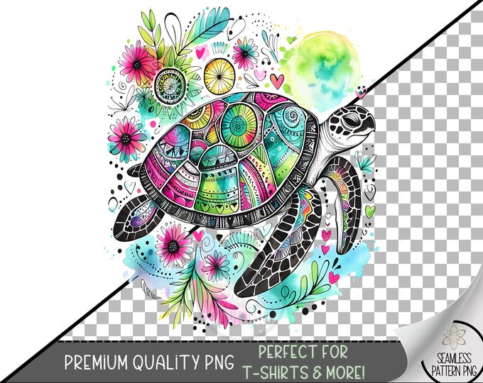 Sea Turtle PNG, Nautical Sublimation Designs, Fisherman Aesthetic Png,Beach Png,Instant Digital Download,Turtle Png, Boho Floral Turtle A204
