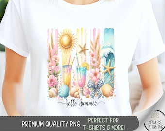 Hello Summer T-Shirt PNG, Cute Summer Tee, Graphic Tee Design, Fun Summer Graphic Tshirt PNG, Sublimation Designs for Shirts Download A47