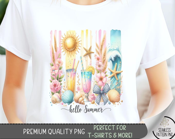 Hello Summer T-Shirt PNG, Cute Summer Tee, Graphic Tee Design, Fun Summer Graphic Tshirt PNG, Sublimation Designs for Shirts Download A47