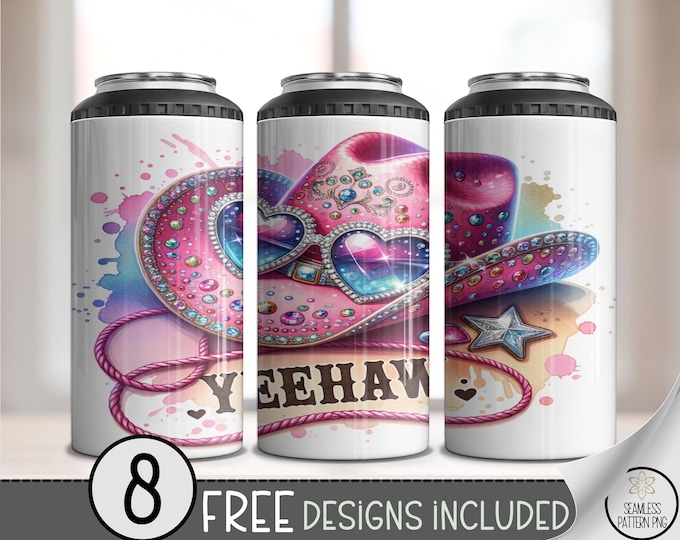 Sparkling Cowgirl Hat 4 in 1 Can Cooler Wrap PNG, Bling Digital Download, 16 oz  Glittery Sublimation Design, Western Style, A633