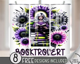 Booktrovert Tumbler Wrap, Reader Tumbler Wrap, Book Lover Tumbler, Bookish 20 Oz Tumbler Png, Sunflower 20 oz Skinny Sublimation File A20