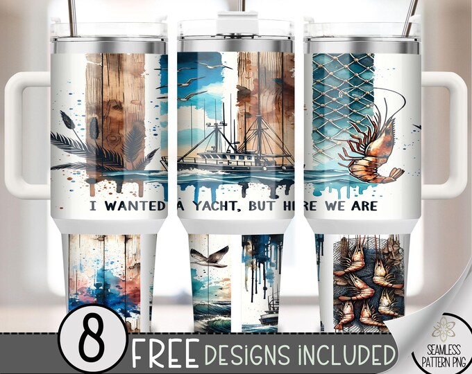Shrimp Boat 40oz Tumbler Wrap, Crawfish Boatin Tumbler Sublimation Design, Shrimpin Brushstroke 40oz Quencher Tumbler Wrap, Prawn Boat, A164