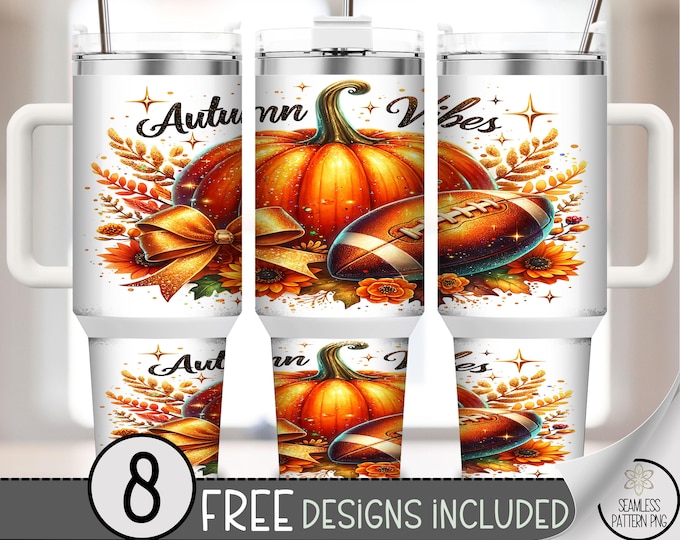 Autumn Vibes Fall Tumbler Wrap, Coquette Bow Pumpkin & Leaves Design, Cozy Fall 40 oz Sublimation Design, Digital Download, A428