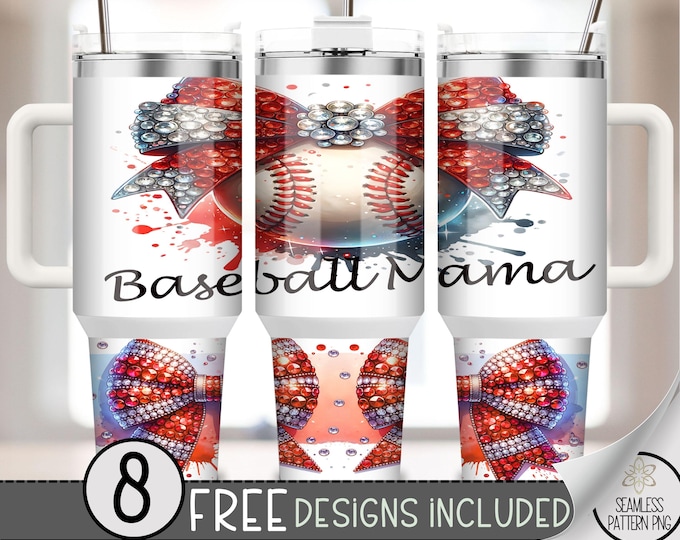 Coquette Baseball 40oz Tumbler Wrap, Cute Sport 40 OZ Sublimation Design, Rhinestone Baseball Mama 40oz Quencher Tumbler File, A162