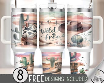 Boho Desert 40 oz Tumbler Wrap, Summer Sublimation Design, Cowgirl 40oz Quencher PNG, Country Western Sublimation Design, Cactus PNG, A109