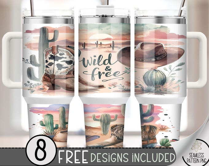 Boho Desert 40 oz Tumbler Wrap, Summer Sublimation Design, Cowgirl 40oz Quencher PNG, Country Western Sublimation Design, Cactus PNG, A109
