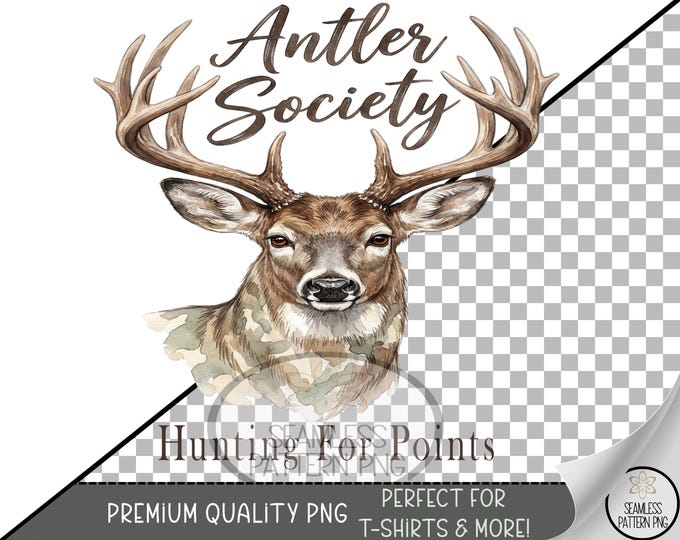 Hunting For Points, UV DTF Sublimation, Rustic Outdoor Buck Head Clip Art, Digital Download, B913