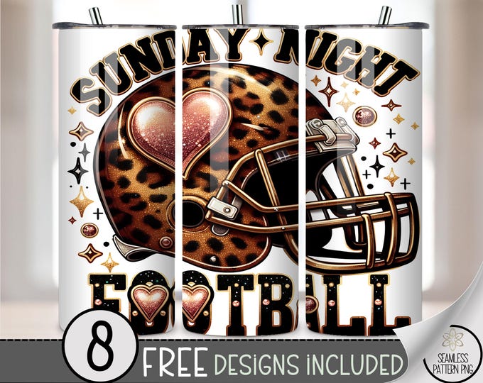 Sunday Night Football 20oz Tumbler Wrap, Leopard Print Helmet Design, Sports Lover Wrap, Fun Game Day Printable, 8 Designs Included A436