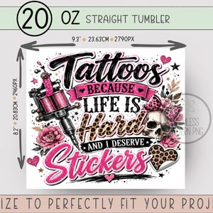 Tattoos 20 oz Tumbler Wrap, Edgy Sublimation Design for Straight Tumblers, Feminine PNG Files, Digital Download, B10276 image 6