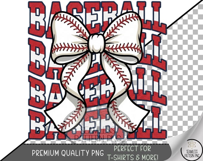 Baseball Sublimation Design, Bow UV DTF Graphic, Sports Clip Art, Digital Download, B10156