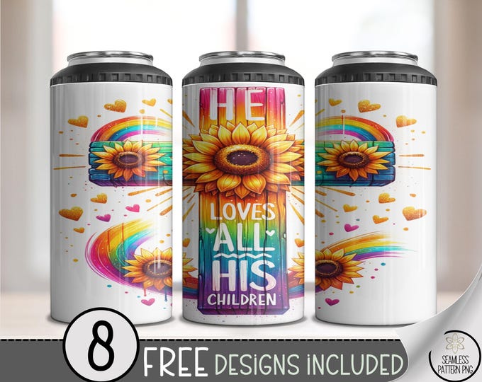 Jesus Sunflower 4 in 1 Can Cooler Wrap, Faith Design, Christian Digital Download, Instant Access, Colorful Sublimation PNG, A620