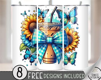 Sunflower Tumbler Wrap, Gingham Croquette Tumbler Design Files, Butterfly 20 oz Straight Sublimation Tumbler Design,Floral Tumbler Wrap A114