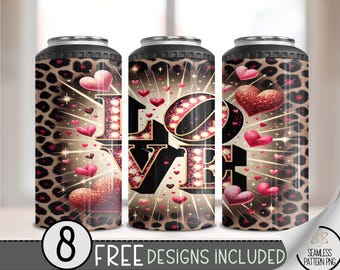Valentine's Day love 4 in 1 Can Cooler Wrap, Western Love 4in1 Tumbler PNG, Seamless Leopard Valentine 16 Oz Can Cooler Sublimation Design
