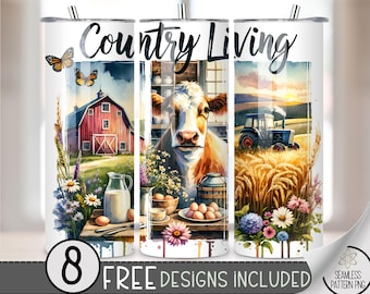 Country Western Tumbler Wrap, Boho Western 20oz Skinny Tumbler Sublimation Design, Floral Country Girl Tumbler Wrap File PNG,Cow PNG, A44