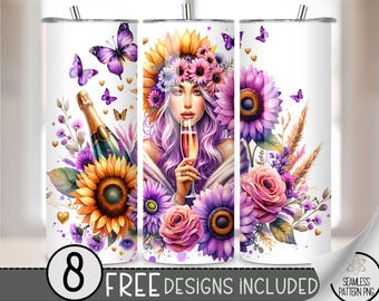 Sunflower Tumbler Wrap, Butterfly in Spring 20oz Skinny Tumbler Design, French Champagne Tumbler Sublimation, France Macaroon Wrap, A39