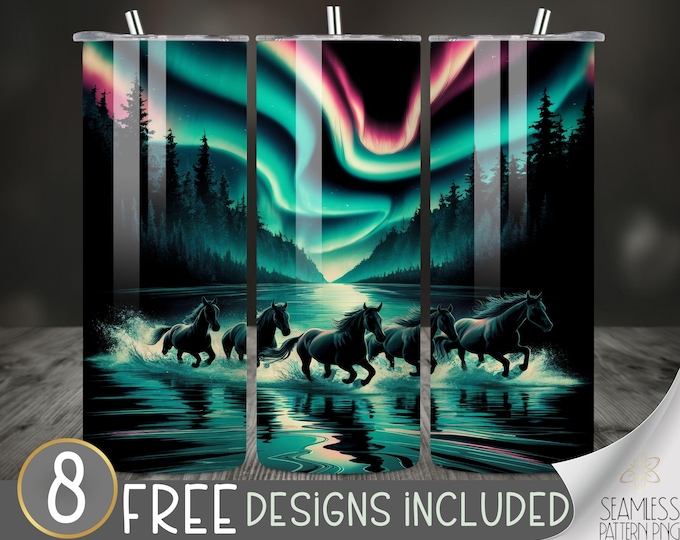 Alcohol Ink Northern Lights Tumbler Wrap, Galaxy Straight Skinny Tumbler Wrap PNG, Horse Sublimation Tumbler Design Alcohol Ink Tumbler Wrap