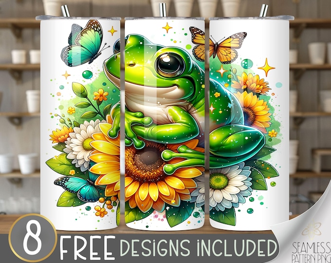 Frog Tumbler Wrap, Frog Tumbler Design, Cute Frog Tumbler, Frog Lover Gift 20 Oz Skinny Tumbler, Frog Sublimation Png, Love Frog tumbler PNG