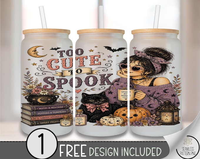 Halloween Glass Can Wrap, Cute Witch Tumbler Sublimation Design, 16oz PNG, Digital Download, B10435