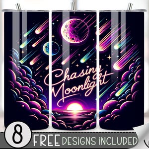 Shine Moon Tumbler Wrap, Chasing Moonlight 20 Oz Skinny Tumbler Sublimation Design, Celestial Png Tumbler Wrap, Outer space PNG File