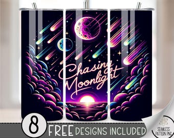 Shine Moon Tumbler Wrap, Chasing Moonlight 20 Oz Skinny Tumbler Sublimation Design, Celestial Png Tumbler Wrap, Outer space PNG File