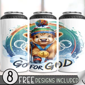 Highland Cow 4in1 Can Cooler Wrap, Religious Sublimation Design, Christian 16 Oz 4 in 1 Tumbler PNG, Go For God 16 Oz Can Cooler, Bible Wrap