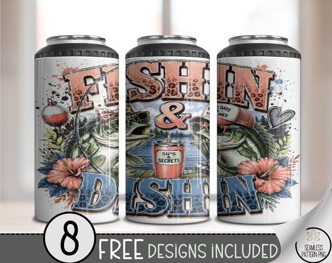 Fishing 4-in-1 Can Cooler Wrap, Leopard Bass Sublimation Design, 16oz, Digital Download, B10347