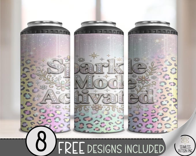 Sparkle Mode Activated 4in1 Can Cooler Wrap, Trendy Pastel Glam Sublimation Design, Girly Cute 16 oz 4-in-1 File, Design, B10100